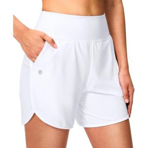 imageG GRADUAL Womens 5 Swim Board Shorts High Waisted Quick Dry Swimming Bathing Suit Bottoms for Women with Liner PocketsWhite