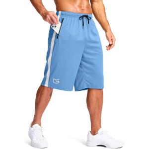imageG Gradual Mens 11 Long Basketball Shorts with Zipper Pockets Drawstring Mesh Lightweight Gym Athletic Shorts for MenBlue