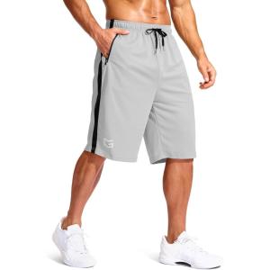 imageG Gradual Mens 11 Long Basketball Shorts with Zipper Pockets Drawstring Mesh Lightweight Gym Athletic Shorts for MenLight Grey