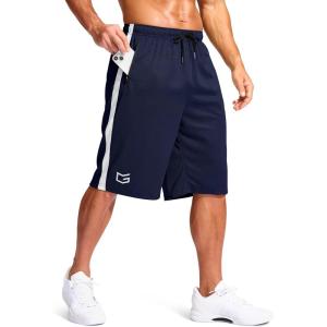 imageG Gradual Mens 11 Long Basketball Shorts with Zipper Pockets Drawstring Mesh Lightweight Gym Athletic Shorts for MenNavy