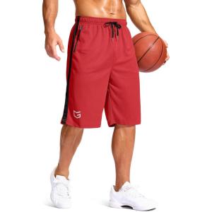 imageG Gradual Mens 11 Long Basketball Shorts with Zipper Pockets Drawstring Mesh Lightweight Gym Athletic Shorts for MenRed