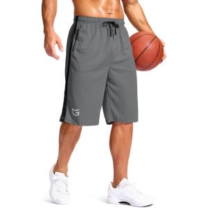 imageG Gradual Mens 11 Long Basketball Shorts with Zipper Pockets Drawstring Mesh Lightweight Gym Athletic Shorts for MenSteel