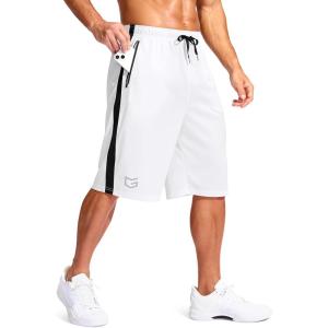 imageG Gradual Mens 11 Long Basketball Shorts with Zipper Pockets Drawstring Mesh Lightweight Gym Athletic Shorts for MenWhite