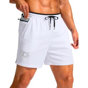 imageG Gradual Mens Running Athletic Shorts with Zipper Pocket 5 7 Lightweight Quick Dry Gym Workout Shorts for Tennis ActiveWhite