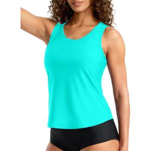 imageG Gradual Tankini Tops for Women High Neck Swimsuits Swim Top Modest Bathing Suit Swimwear Tank Top only No BottomCyan