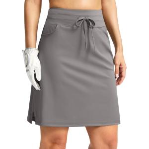 imageG Gradual Womens 18 Golf Skorts Skirts with 3 Pockets High Waisted Athletic Skorts for Women Stretchy Tennis SkirtsLight Grey