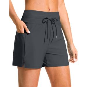 imageG Gradual Womens 4 High Waisted Swim Board Shorts with Pockets Quick Dry Swimming Swimsuit Bathing Suit Bottoms for WomenDark Grey
