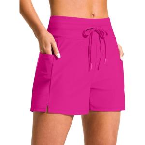 imageG Gradual Womens 4 High Waisted Swim Board Shorts with Pockets Quick Dry Swimming Swimsuit Bathing Suit Bottoms for WomenHot Pink