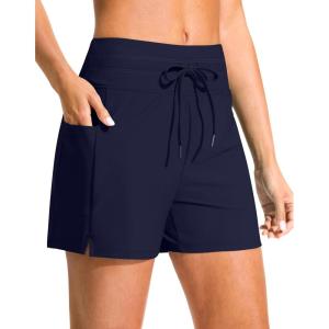imageG Gradual Womens 4 High Waisted Swim Board Shorts with Pockets Quick Dry Swimming Swimsuit Bathing Suit Bottoms for WomenNavy