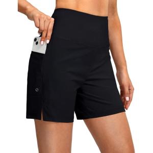 imageG Gradual Womens 5 High Waisted Swim Board Shorts with Phone Pockets UPF 50 Quick Dry Beach Shorts for Women with LinerBlack