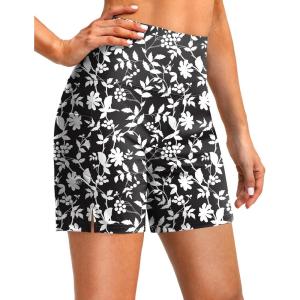imageG Gradual Womens 5 High Waisted Swim Board Shorts with Phone Pockets UPF 50 Quick Dry Beach Shorts for Women with LinerBlack Floral