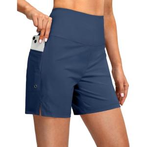 imageG Gradual Womens 5 High Waisted Swim Board Shorts with Phone Pockets UPF 50 Quick Dry Beach Shorts for Women with LinerBlue