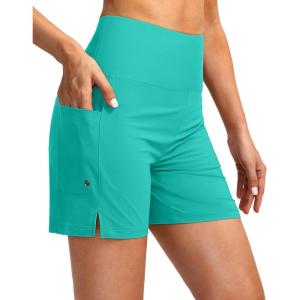 imageG Gradual Womens 5 High Waisted Swim Board Shorts with Phone Pockets UPF 50 Quick Dry Beach Shorts for Women with LinerCyan