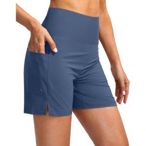 imageG Gradual Womens 5 High Waisted Swim Board Shorts with Phone Pockets UPF 50 Quick Dry Beach Shorts for Women with LinerDusty Blue