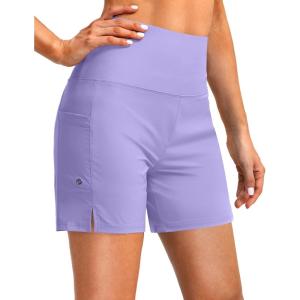 imageG Gradual Womens 5 High Waisted Swim Board Shorts with Phone Pockets UPF 50 Quick Dry Beach Shorts for Women with LinerLight Purple