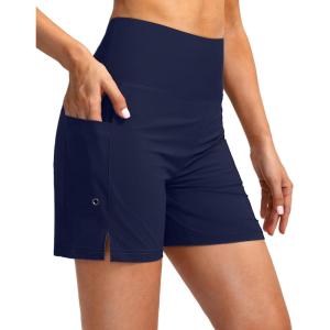 imageG Gradual Womens 5 High Waisted Swim Board Shorts with Phone Pockets UPF 50 Quick Dry Beach Shorts for Women with LinerNavy