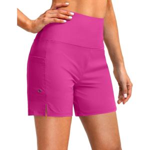 imageG Gradual Womens 5 High Waisted Swim Board Shorts with Phone Pockets UPF 50 Quick Dry Beach Shorts for Women with LinerRose