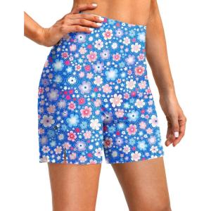 imageG Gradual Womens 5 High Waisted Swim Board Shorts with Phone Pockets UPF 50 Quick Dry Beach Shorts for Women with LinerSun Flower