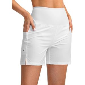 imageG Gradual Womens 5 High Waisted Swim Board Shorts with Phone Pockets UPF 50 Quick Dry Beach Shorts for Women with LinerWhite