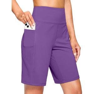imageG Gradual Womens 79 Bermuda Long Shorts with Pockets High Waisted Athletic Knee Length Shorts for Women WalkingPurple