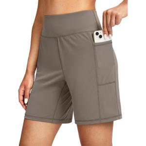 imageG Gradual Womens 79 Bermuda Long Shorts with Pockets High Waisted Athletic Knee Length Shorts for Women WalkingTaupe
