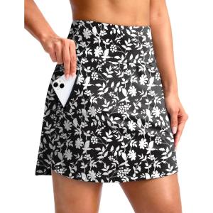 imageG Gradual 18 Golf Skirts for Women Zipper Pockets Knee Length Skort with Shorts Underneath High Waist Tennis PickleballBlack Flower