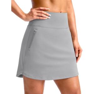 imageG Gradual 18 Golf Skirts for Women Zipper Pockets Knee Length Skort with Shorts Underneath High Waist Tennis PickleballLight Grey