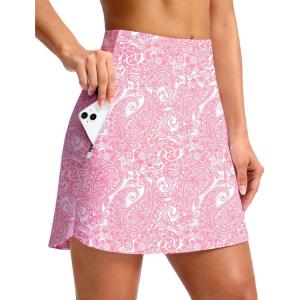 imageG Gradual 18 Golf Skirts for Women Zipper Pockets Knee Length Skort with Shorts Underneath High Waist Tennis PickleballPink Paisley