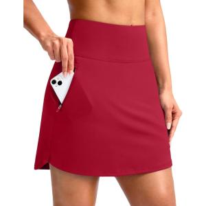 imageG Gradual 18 Golf Skirts for Women Zipper Pockets Knee Length Skort with Shorts Underneath High Waist Tennis PickleballRed