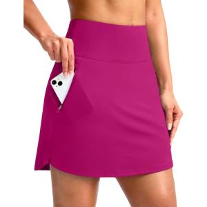 imageG Gradual 18 Golf Skirts for Women Zipper Pockets Knee Length Skort with Shorts Underneath High Waist Tennis PickleballRose Red