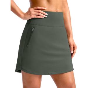 imageG Gradual 18 Golf Skirts for Women Zipper Pockets Knee Length Skort with Shorts Underneath High Waist Tennis PickleballSage Green