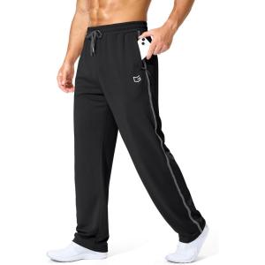 imageG Gradual Mens Athletic Sweatpants with Zipper Pockets Lightweight Quick Dry Mesh Workout Pants Open Bottom for CasualBlack