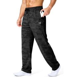 imageG Gradual Mens Athletic Sweatpants with Zipper Pockets Lightweight Quick Dry Mesh Workout Pants Open Bottom for CasualBlack Camo