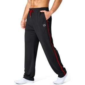 imageG Gradual Mens Athletic Sweatpants with Zipper Pockets Lightweight Quick Dry Mesh Workout Pants Open Bottom for CasualBlack Red