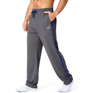 imageG Gradual Mens Athletic Sweatpants with Zipper Pockets Lightweight Quick Dry Mesh Workout Pants Open Bottom for CasualGray