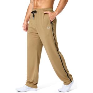 imageG Gradual Mens Athletic Sweatpants with Zipper Pockets Lightweight Quick Dry Mesh Workout Pants Open Bottom for CasualKhaki