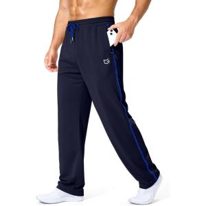 imageG Gradual Mens Athletic Sweatpants with Zipper Pockets Lightweight Quick Dry Mesh Workout Pants Open Bottom for CasualNavy