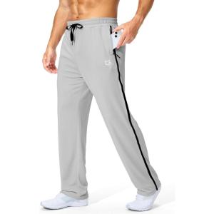 imageG Gradual Mens Athletic Sweatpants with Zipper Pockets Lightweight Quick Dry Mesh Workout Pants Open Bottom for CasualSilvery Gray