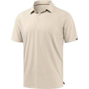 imageG Gradual Mens Golf Shirt Dry Fit Moisture Wicking Perfomance Short Sleeve Striped Polo Shirts for Men Dressy CasualLight Khaki Stripe