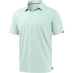imageG Gradual Mens Golf Shirt Dry Fit Moisture Wicking Perfomance Short Sleeve Striped Polo Shirts for Men Dressy CasualMint Green Stripe