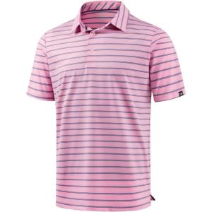 imageG Gradual Mens Golf Shirt Dry Fit Moisture Wicking Perfomance Short Sleeve Striped Polo Shirts for Men Dressy CasualWide Pink Stripe