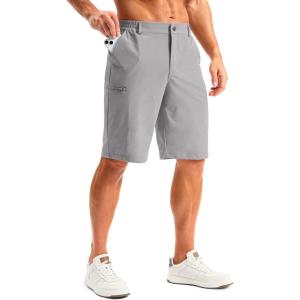 imageG Gradual Mens Golf Shorts 11 Long with 4 Pockets Lightweight Knee Length Elastic Waist Quick Dry Casual Dress Work ShortsLight Grey