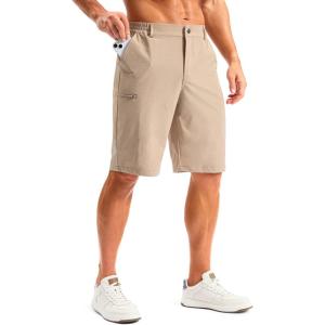 imageG Gradual Mens Golf Shorts 11 Long with 4 Pockets Lightweight Knee Length Elastic Waist Quick Dry Casual Dress Work ShortsLight Khaki