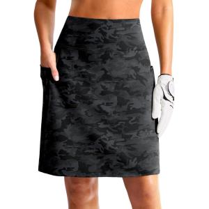 imageG Gradual Womens 20 Knee Length Golf Skirt Skort 4 Side Pockets Stretch High Waisted Tummy Control Skirt with ShortBlack Camo