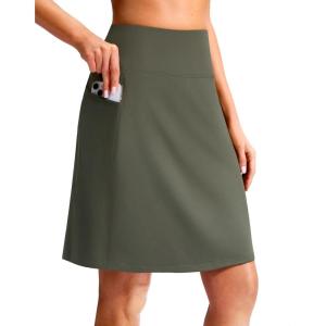 imageG Gradual Womens 20 Knee Length Golf Skirt Skort 4 Side Pockets Stretch High Waisted Tummy Control Skirt with ShortGrey Sage