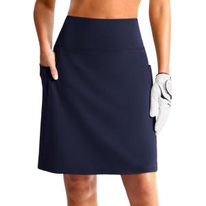 imageG Gradual Womens 20 Knee Length Golf Skirt Skort 4 Side Pockets Stretch High Waisted Tummy Control Skirt with ShortNavy