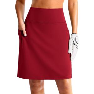 imageG Gradual Womens 20 Knee Length Golf Skirt Skort 4 Side Pockets Stretch High Waisted Tummy Control Skirt with ShortRed