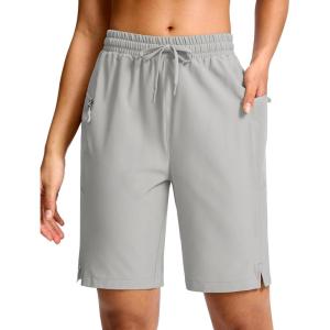 imageG Gradual Womens Hiking Shorts 2 Zipper Pockets Quick Dry Lightweigh 9 Bermuda Cargo Shorts Water Resistant Athletic GolfBright Grey