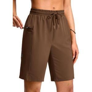 imageG Gradual Womens Hiking Shorts 2 Zipper Pockets Quick Dry Lightweigh 9 Bermuda Cargo Shorts Water Resistant Athletic GolfChestnut Brown