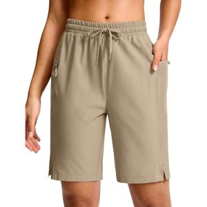 imageG Gradual Womens Hiking Shorts 2 Zipper Pockets Quick Dry Lightweigh 9 Bermuda Cargo Shorts Water Resistant Athletic GolfLight Khaki Green
